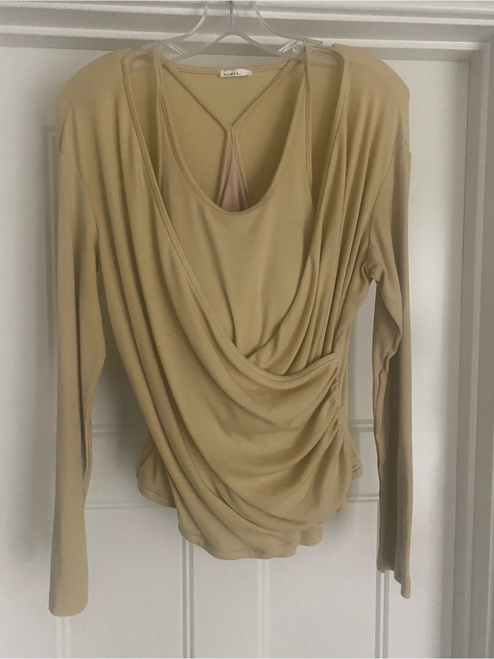 OGL Draped Long Sleeve Top - Tan